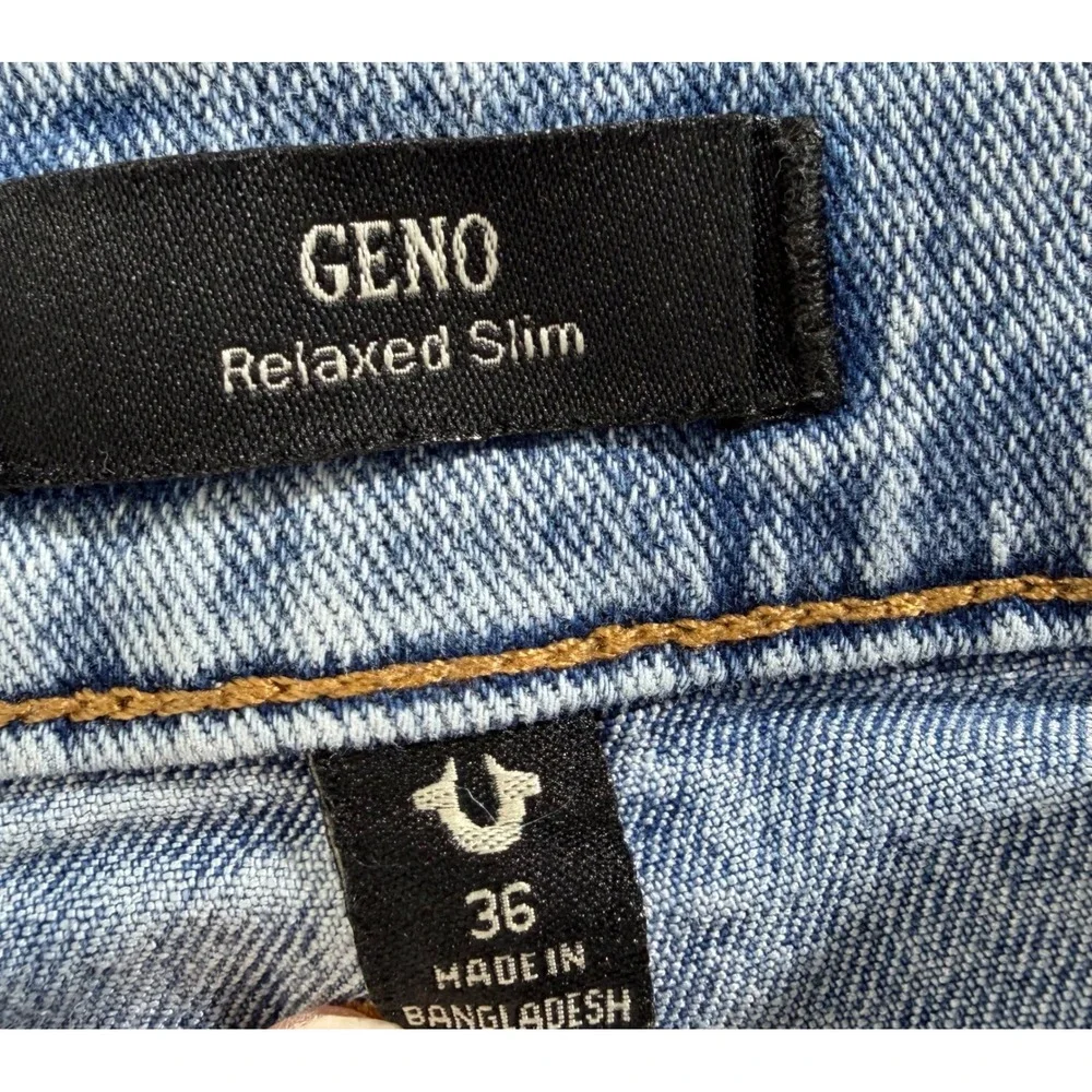 True Religion Geno Relaxed Slim Jeans 36x31 Blue Light Wash Flap Pocket